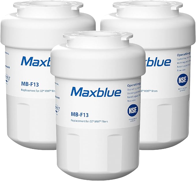 Maxblue MB-F13 Replacement for GE® MWF®, SmartWater® MWFP, MWFINT, MWFA, GWF, HDX FMG-1, GSE25GSHECSS, WFC1201, RWF1060, Kenmore® 9991, Refrigerator Water Filter, 3 Filters