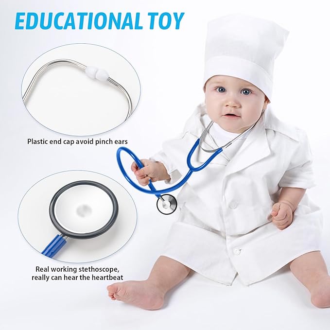 Doctor Costume for Kids, Toddler Doctor Lab Coat with Kids Stethoscope, Halloween Scientist Costume for Boys Girls