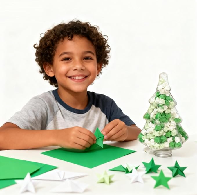 540 star origami strips, handmade paper star green handmade origami
