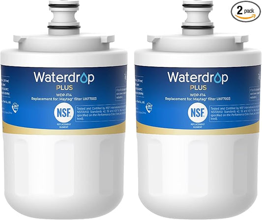 Waterdrop Plus UKF7003 Replacement for Maytag® UKF7003, UKF7002AXX, Whirlpool® EDR7D1, UKF7002, UKF7001AXX, UKF6001AXX, UKF5001, NSF 401&53 Refrigerator Water Filter, 2 Filters (Package May Vary)