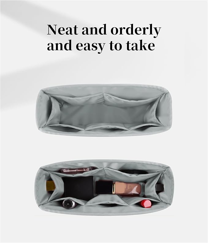 Classic Flap Bag Organizer Insert, Purse Organizer Insert Compatible with Chanel Classic Flap Mini, Lightweight Purse Divider with Pockets (Peral Grey, CF Mini)