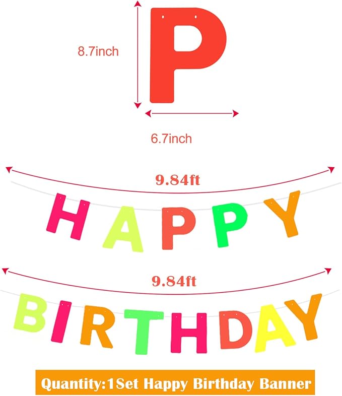 UV Neon Happy Birthday Banner Glow in the Dark Glow Party Supplies Decorations Glow in the Dark Blacklight Reactive Fluorescent Neon Party Supplies Birthday Black Light Party (Happy Birthday Banner)
