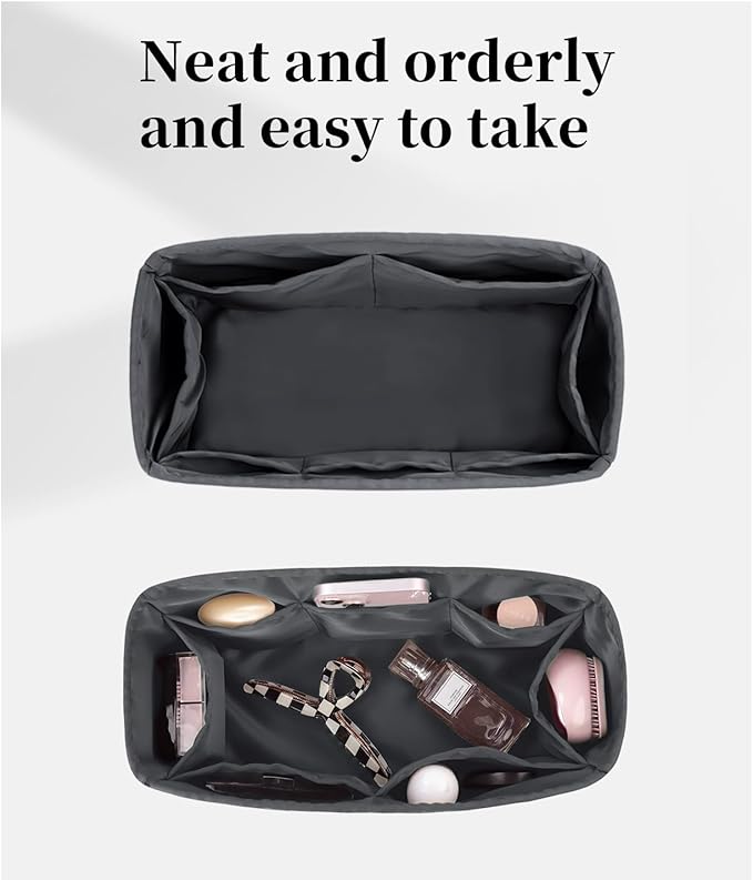 Lindy Bags Organizer Insert, Bag Storage with Silky Satins Material, Lightweight Inner Bag Compatible with Lindy 19 Bag Storage, Handbag Insert with Pockets (Grismeyer, Lindy19)