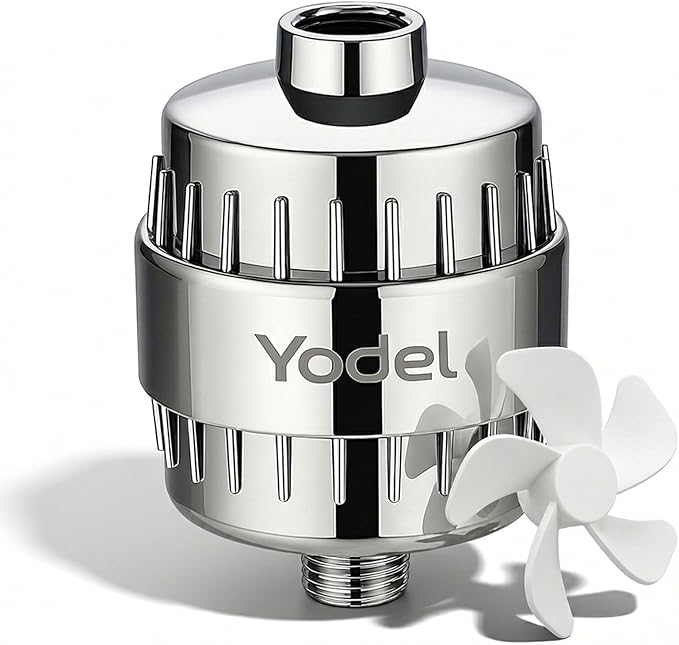 Yodel Shower Filter for Hard Water - 25 Stage Shower Head Filter Removes Chlorine for Hair and Skin, Reduces Dry Skin, Dandruff and Hair Damage, Universal High Output Water Filter,Chrome