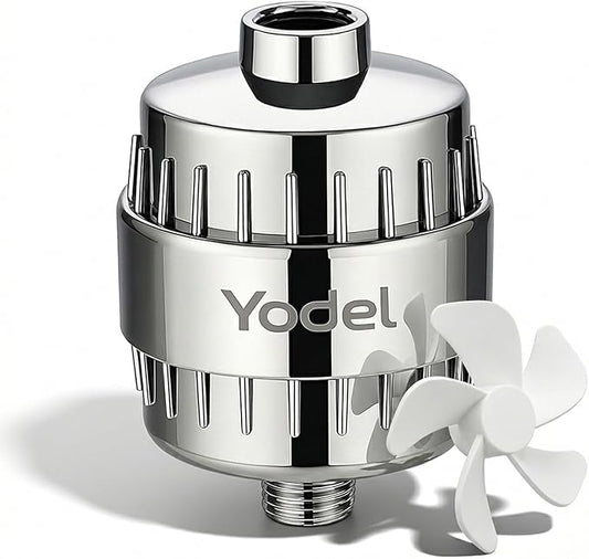 Yodel Shower Filter for Hard Water - 25 Stage Shower Head Filter Removes Chlorine for Hair and Skin, Reduces Dry Skin, Dandruff and Hair Damage, Universal High Output Water Filter,Chrome