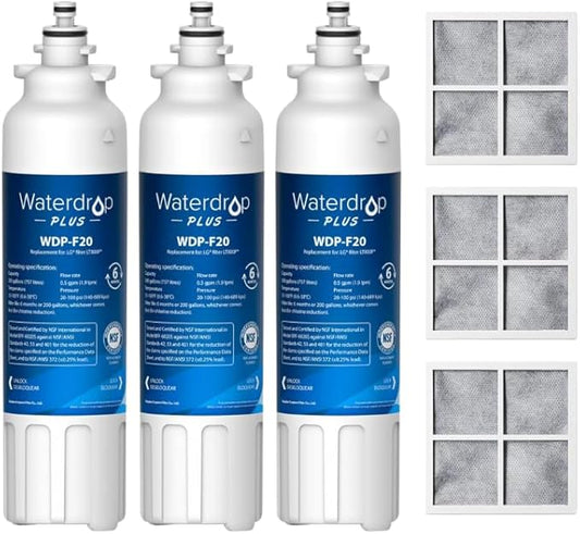 Waterdrop Plus ADQ73613401 Refrigerator Water Filter and Replacement for LG® LT120F® Refrigerator Air Filter, 3 Combo