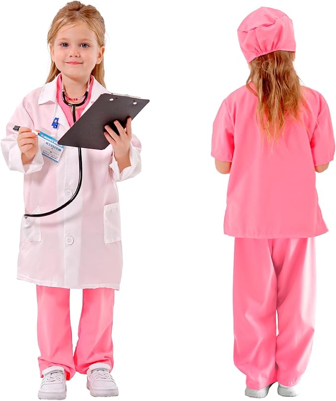 Liberry Doctor Costume for Kids, Toddler Doctor Dress Up Clothes with Real Stethoscope, Career Day Role Play Gift for Girls