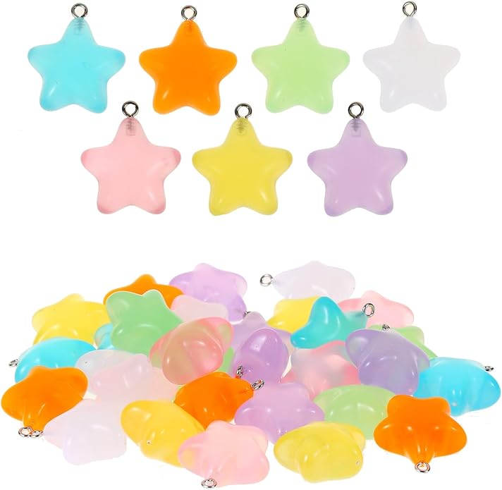 LUBINGSHINE 30pcs Glowing Solar Luminous Star Heart Moon Charms, Mixed Resin Glow in The Dark Star Pendant for DIY Jewelry Craft Making Party Decoration