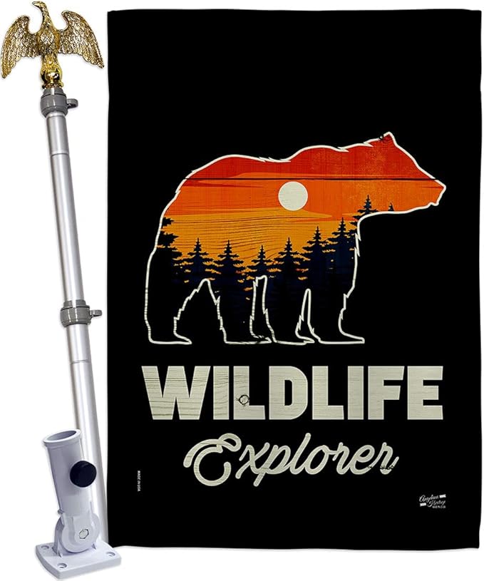 Wildlife Explorer House Flag Eagle Set Outdoor Adventure Rustic Camper RV Trailer Camp Site Campfire Small Decorative Gift Yard Banner Double-Sided Made In USA 28 X 40