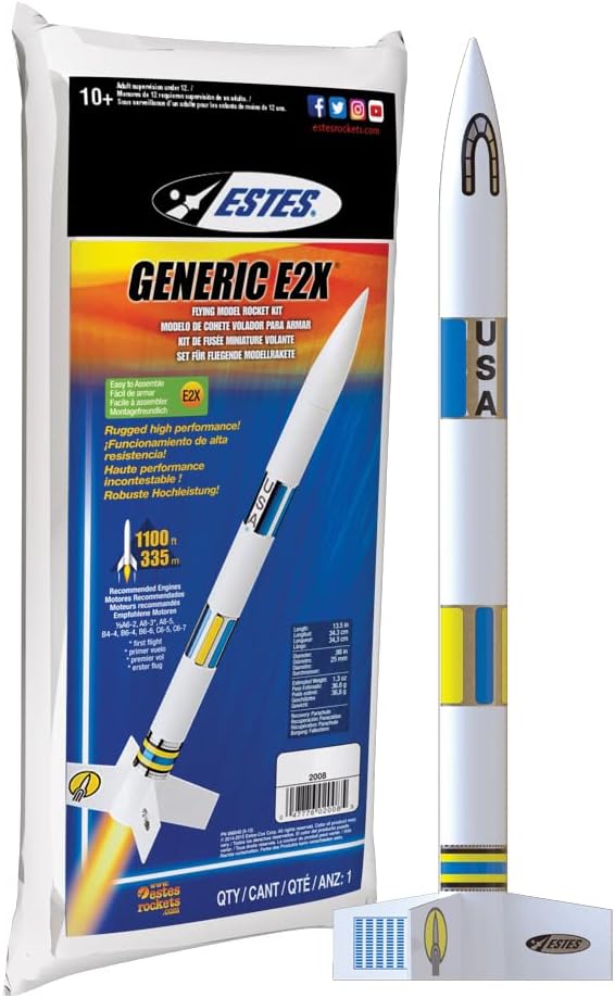 Estes 2008 Generic E2X Rocket-Building Kit, Beginner Customizable Flying-Rocket-Model Kit for Ages 10+