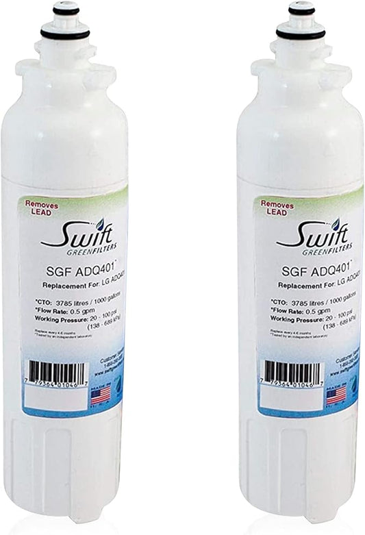 Swift Green Filters SGF-ADQ401 Compatible Refrigerator Water Filter for LG LT800P, ADQ73613401, Made in USA (2 Pack)