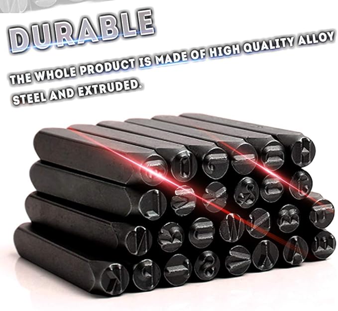 Oudtinx Number and Letter Stamp Set (36 Piece Punch Set/A-Z & 0-9) Hardened Steel for Metal Wood, Leather - 5/32" (4mm)