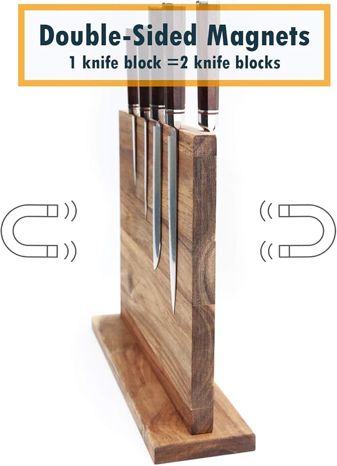 Resafy Magnetic Knife Holder,Acacia Wood Magnetic Knife Block 12 Inches,Rack Magnetic Universal Stands with Strong Enhanced Magnets Strip Protects Blades Easy to Identify Without Knifves for Kitchen