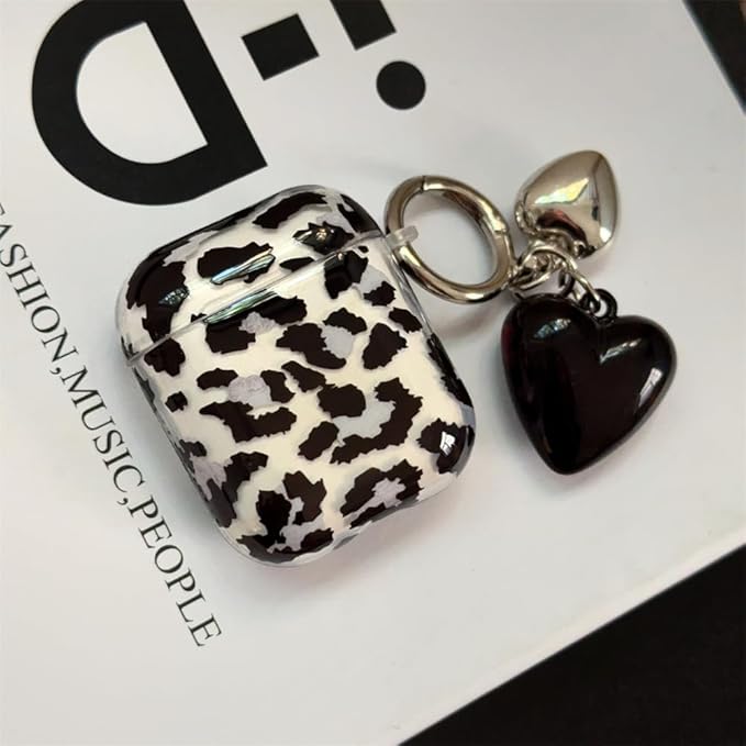 Silicone Case for AirPods 1st/2nd Generation,Women's Translucent Black Leopard Shockproof Cover with Adjustable Neck Strap & Keychain, Travel-Friendly Protective Case with Non-Slip Grip