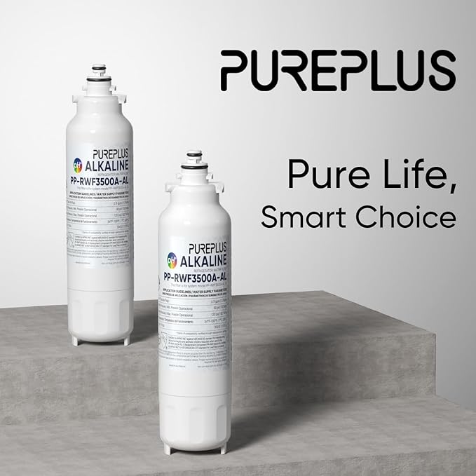 PUREPLUS Alkaline Replacement for ADQ73613401, LG® LT800P®, LT800PC, ADQ736134, ADQ73613402, LSXS26326S, LSXS26366S, LSXS26366D, 46-9490, Refrigerator Water Filter and LT120F® Air Filter, 3Pack