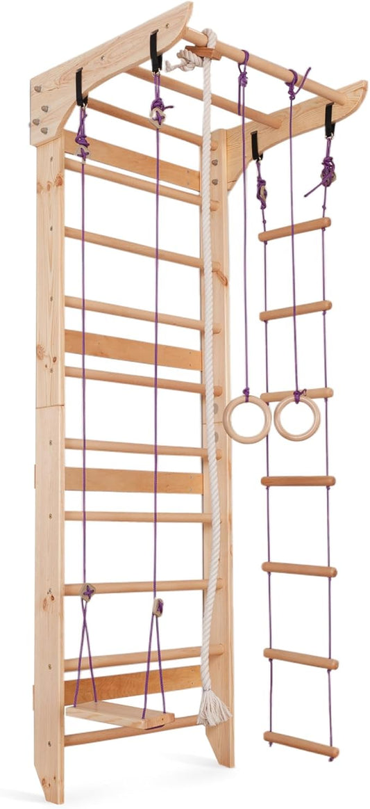 WEDANTA Wooden Swedish Ladder Wall Set – Kids Stall Bars for Exercise – Kids Swedish Gymnastic Wall Gym – Wood Stall Bar Gymnastics Playground – Best Gym for All Family