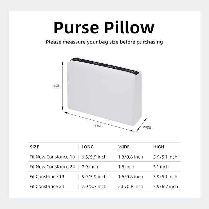 DGAZ Bag Pillow Shaper Insert for Luxury Handbags, Silky Pillow Shaper for Hermes Constance 19/New19/24/New24 Bags（newC24,White）
