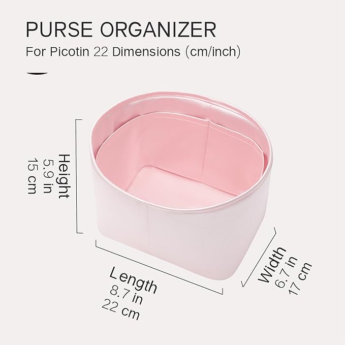 Silky Bag Insert Fit for Hermes Picotin 18/22, Silky Purse Organizer, Lightweight and Silk Touch (Fits PC22, Pink)