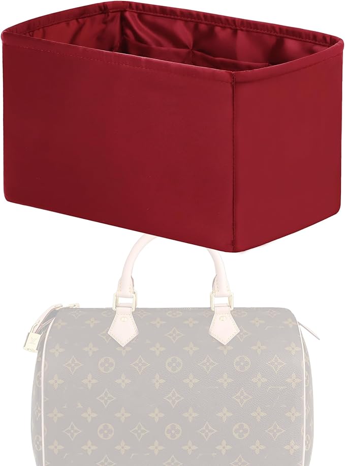 Purse Handbag Silky Organizer Insert Keep Bag Shape Fits LV Speedy 16/20/25/30/35/45 bags, Luxury Handbag Tote Lightweight Sturdy(Wine Red, Speedy16)