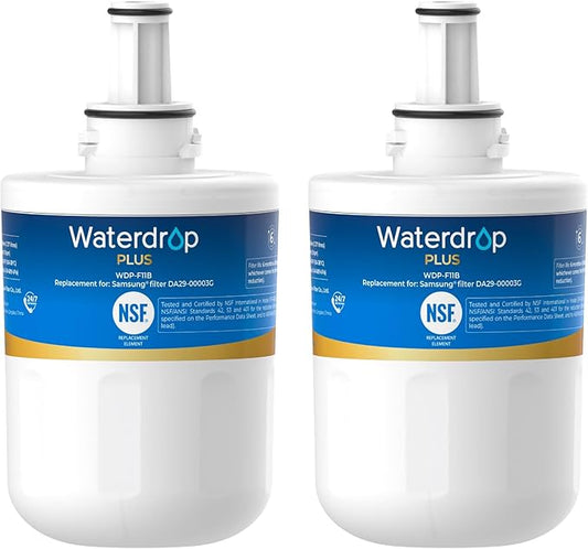 Waterdrop Plus DA29-00003G NSF 401&53&42 Certified Refrigerator Water Filter, Replacement for Samsung® DA29-00003G, DA29-00003B, DA29-00003A, Aqua-Pure Plus, HAFCU1, 2 Filters (Package May Vary)