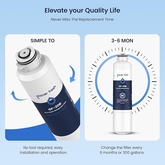 GLACIER FRESH Compatible with Samsung DA29-00020B Refrigerator Water Filter, DA29-00020A/B, DA29-00020B-1, HAF-CIN/EXP, 46-9101, RF4267HARS For French Door Fridge Kitchen (2 PACK)