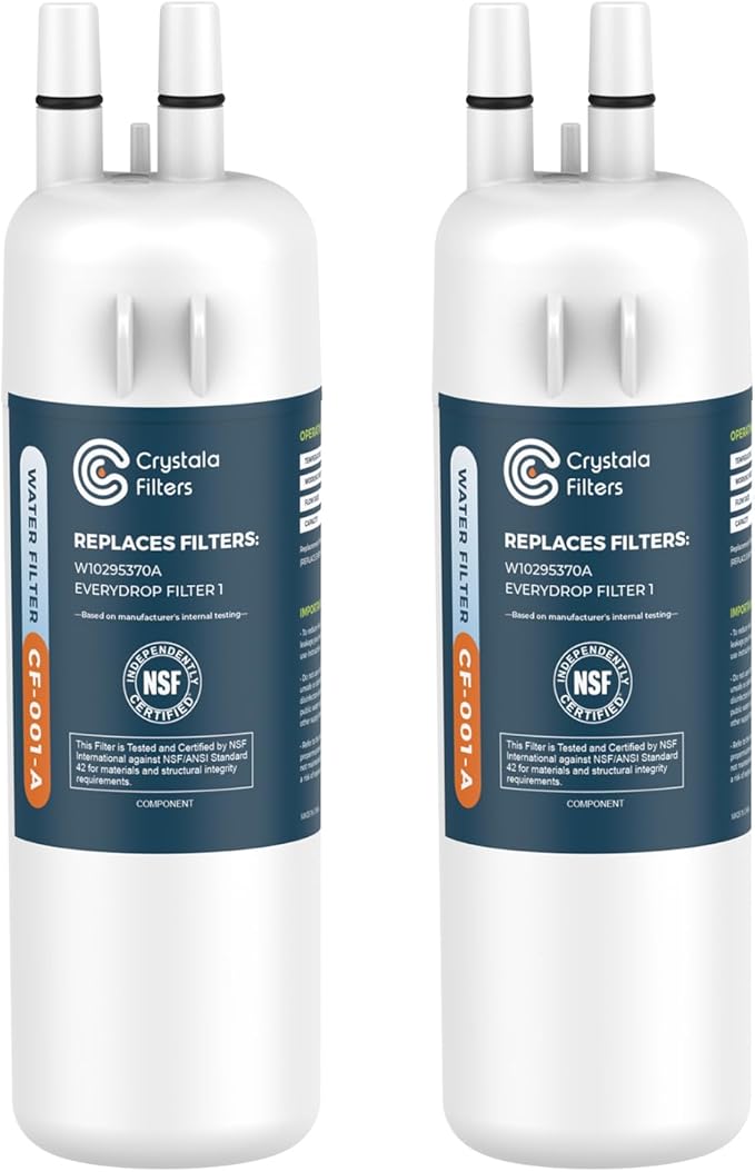 Crystala Filters Refrigerator Water Filter Compatible with W10295370A, EDR1RXD1, Filter 1, W10295370, P4RFWB, P8RFWB2L, 46-9930, 46-9081 Refrigerator Water Filter | Pack of 2