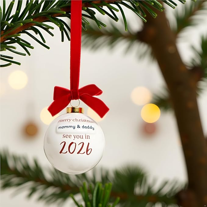 Kate & Milo “See You in 2026” Pregnancy Announcement Christmas Ornament – Ceramic Holiday Keepsake with Red Bow & Ribbon, Baby Reveal Gift for Expecting Parents