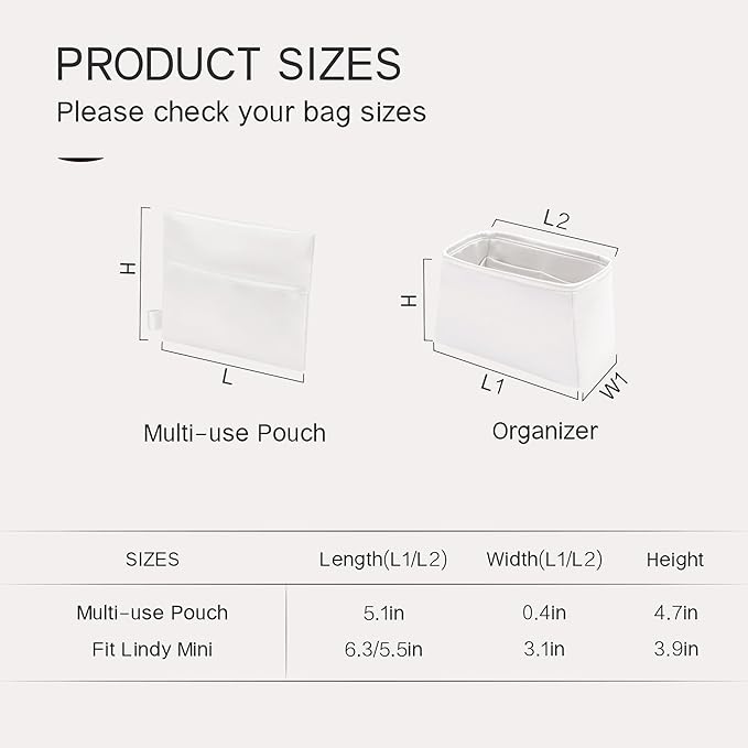 Silky Bag Insert Fit for Hermes Lindy 19/26, Silky Purse Organizer, Lightweight and Silk Touch (Fits Mini Lindy 19, White)