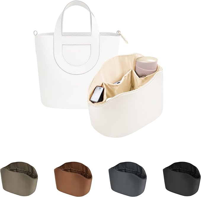 Purse Organizer Insert for In The Loop 18/23, Satin Bag Organizer Compatible with Hermes Bags, Lightweight Women Purse Essentials, Soft Touch Inner Liner with Multiple Pockets(Craie, Loop 23)
