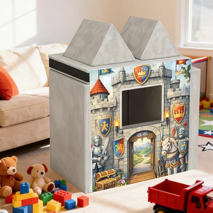 Foam Play Couch Panels - Castle Theme,Soft Sofa Accessories,Modular Play Panels,Magical Fortress Design,Knight & Dragon Art,33.5x37 Inches
