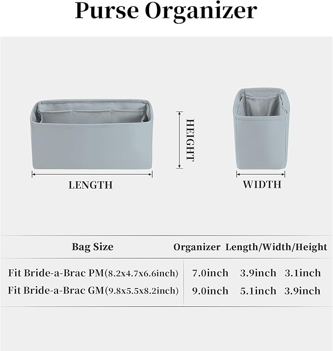 Purse Organizer Insert for Bride A Brac PM, Lightweight & Portable Handbag Organizer, Satin Bag Insert with Practical Pockets, Bag Accessories for Women Luxury Handbags(Blue pale, PM)