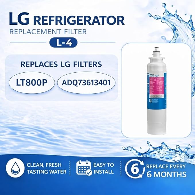 Watts L-4 LG Refrigerator Water Filter Replacement Cartridge, Compatible with ADQ36006101, 6-Month/300 Gallon Life, Reduces Lead, Chlorine, Taste & Odor, NSF Certified
