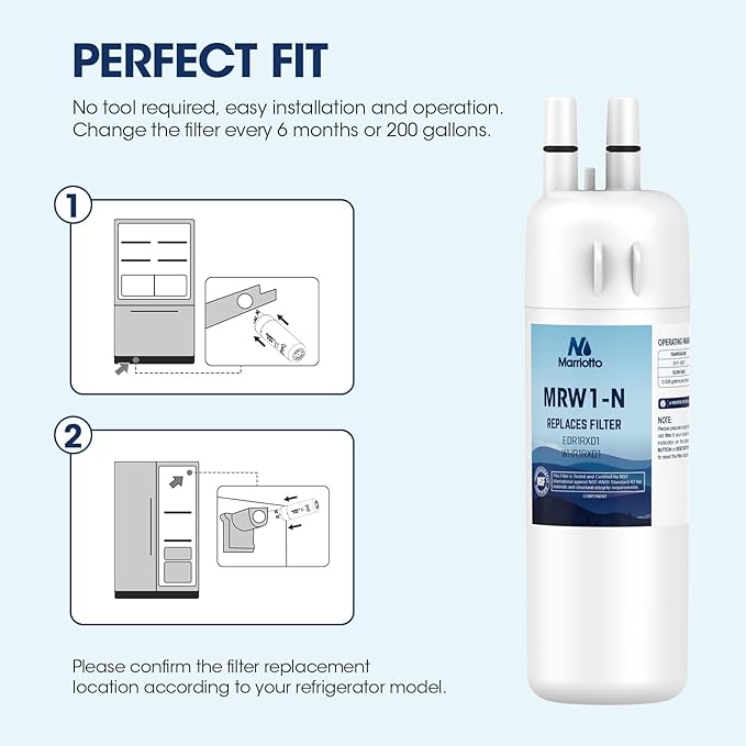 MARRIOTTO Refrigerator Water Filter Compatible with Whirlpool W10295370A, EDR1RXD1, WHR1RXD1, KAD1RXD1, Filter 1, W10295370, P4RFWB, P8RFWB2L, 46-9930, 46-9081 Refrigerator Water Filter | Pack of 2