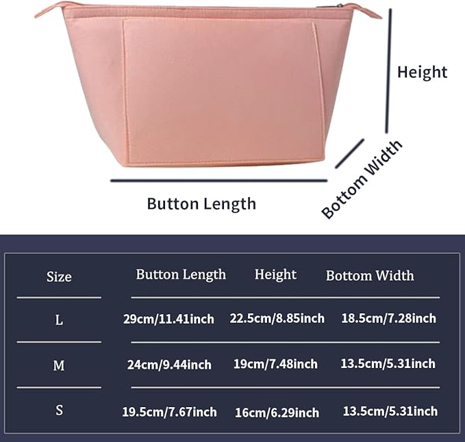 Chispee Purse Organizer Insert for Handbags, Felt Bag Organizer with Zipper Handbag Organizers Longchamp Divider Pocket & Zipper Inner Bag Liner (Pink,S)
