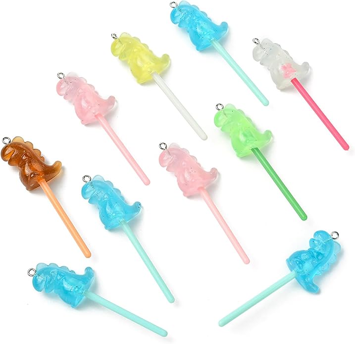 5-10Pcs Luminous Translucent Resin Charms Pendants for Jewelry Making, Round Dinosaur Heart Star lollipop Shape Glow in the Dark Charms for Bracelets Necklaces Earrings Keychains Crafting