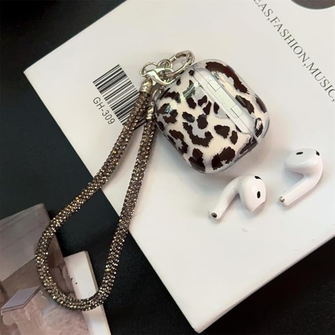 AirPods 4 Case with Neck Strap - Transparent Black Leopard Shockproof Silicone Cover for Women Travel, Compatible with AirPods 4/4(2024 NC) & Detachable Keychain