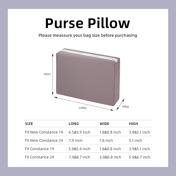 DGAZ Bag Pillow Shaper Insert for Luxury Handbags, Silky Pillow Shaper for Hermes Constance 19/New19/24/New24 Bags（newC24,Konjac Purple）