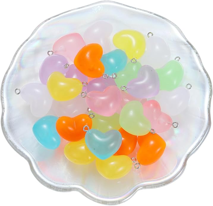 LUBINGSHINE 30pcs Glowing Solar Luminous Star Heart Moon Charms, Mixed Resin Glow in The Dark Star Pendant for DIY Jewelry Craft Making Party Decoration