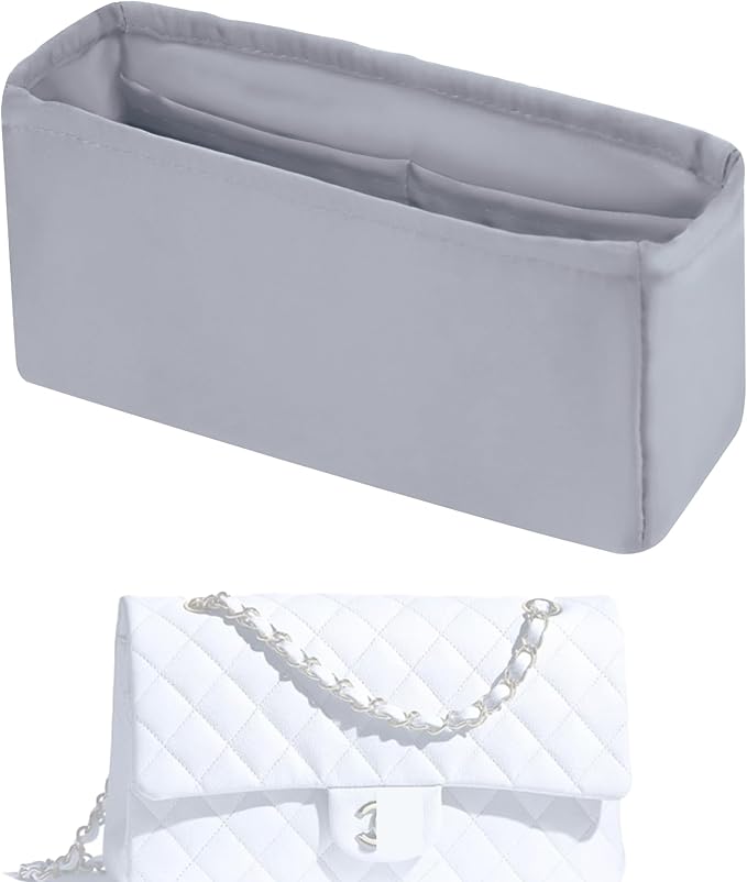 Purse Handbag Silky Organizer Insert Keep Bag Shape Fits Chanel Classic Flap CF Mini Square 17/20/Small/Medium/Jumbo/Maxi Bags, Luxury Handbag Tote Lightweight Sturdy(CF Mini 20,Bleu pale)