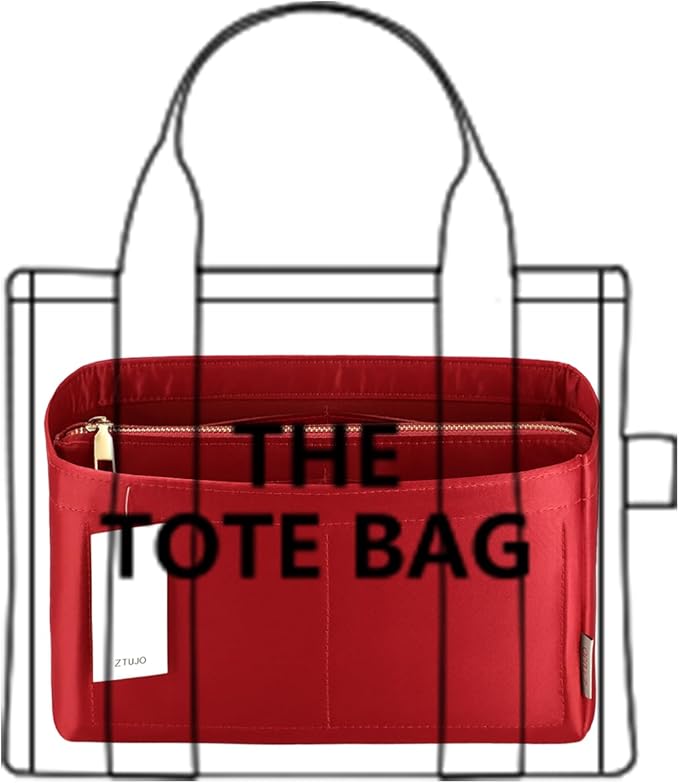 Purse Organizer Insert For Handbags, Purse Organizer With Zipper, Neverfull Organizer, Bag Organizer For Speedy Neverfull ONTHEGO Tote, Handbag and More (Silky Red, Slender Large)