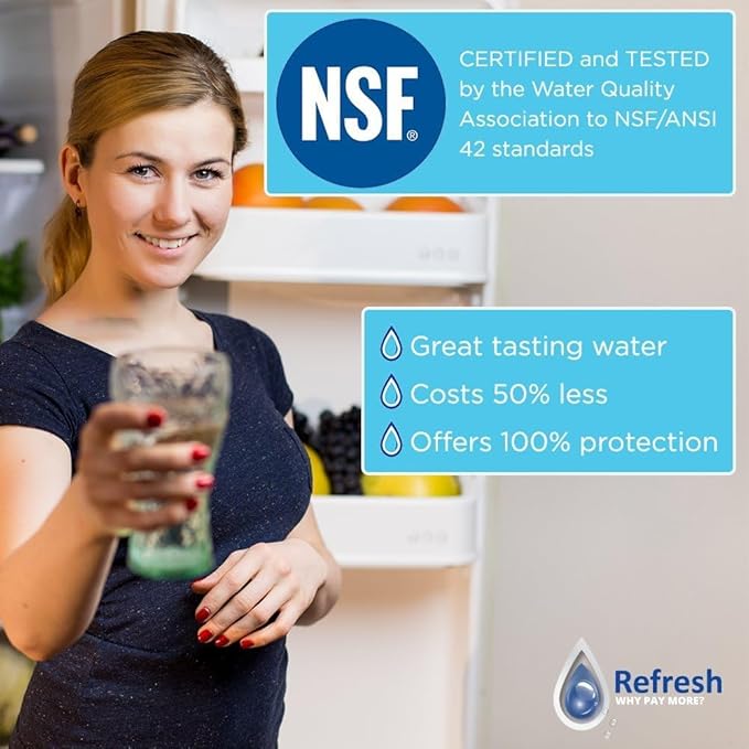 Refresh Refrigerator Water Filter Replacement - Fridge Water Filter, Compatible with LG LT700P, ADQ36006101, ADQ36006102 & Kenmore 46-9690, Drinking Filtration Cartridge, 200 Gallon Capacity - 3 Pack
