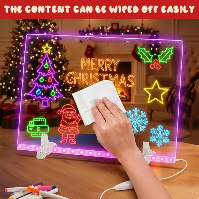 Lumiboard Led Drawing Board, LED Color Light Note Board, 13.7" x 10", 4 Modes, Includes Adapter, Acrylic Stand, Seven Colored Pencils, and Spray Bottle, 7 Colors Acrylic Dry Erase Boards with Light