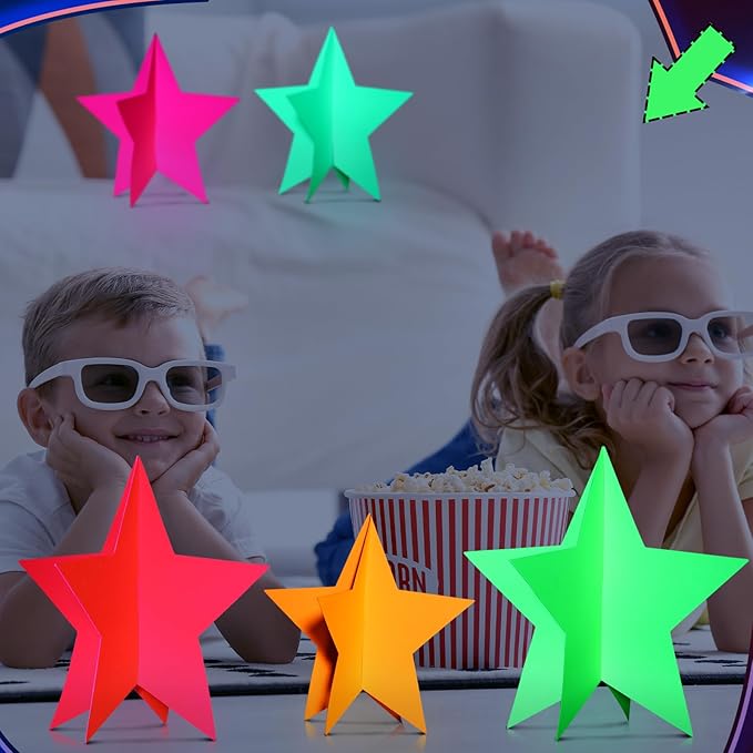 45 Pcs Neon Party Decorations Glow in The Dark Star Centerpieces 3D Fluorescence Table Decor 3 Sizes 8" 5" 3" Lighted Theme Birthday Party Supplies