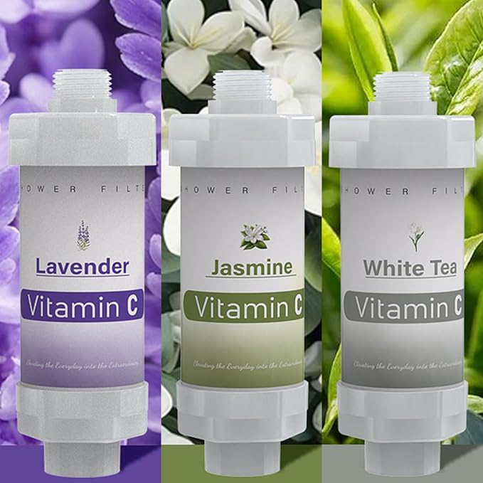 3 Pack Vitamin C Shower Head Filter for Hard Water Filter Bathtub Shower Aromatherapy Replacement Cartridge Bathroom Accessories Remove Chlorine Fluoride Heavy Metals Lavender Jasmine White Tea