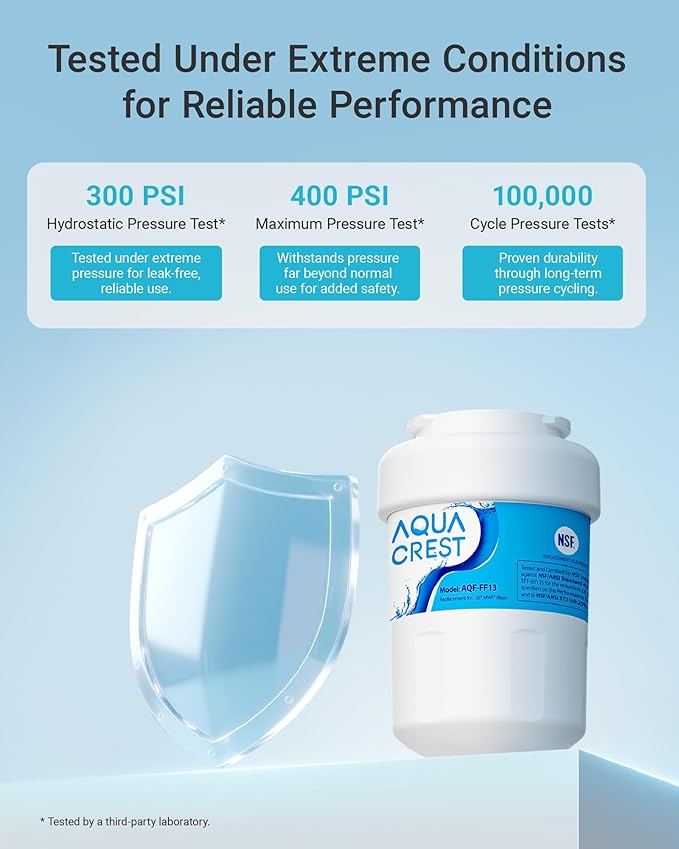 AQUA CREST AQF-FF13 Replacement for GE® SmartWater® MWF®, MWFINT, MWFP, MWFA, GWF, HDX FMG-1, GSE25GSHECSS, WFC1201, Kenmore® 9991 Refrigerator Water filter, 3 Filters