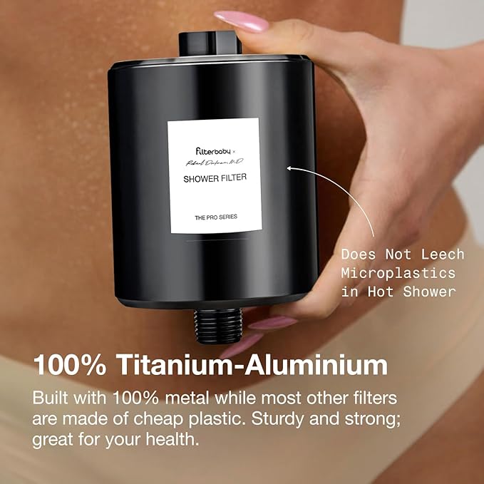 Filterbaby All-Metal Shower Filter Pro - IAPMO Certified to NSF 177 Standard, Doctor Developed, Reduces up to 99% Chlorine/Chloramine/Lead/Certain Heavy Metals, Great Water Pressure,Long Lasting,Black