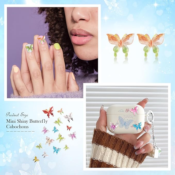 60Pcs 10 Colors Glitter Butterfly Resin Nail Charms, Bow Shape, Nail Art Rhinestones, Craft Bead, DIY Gift