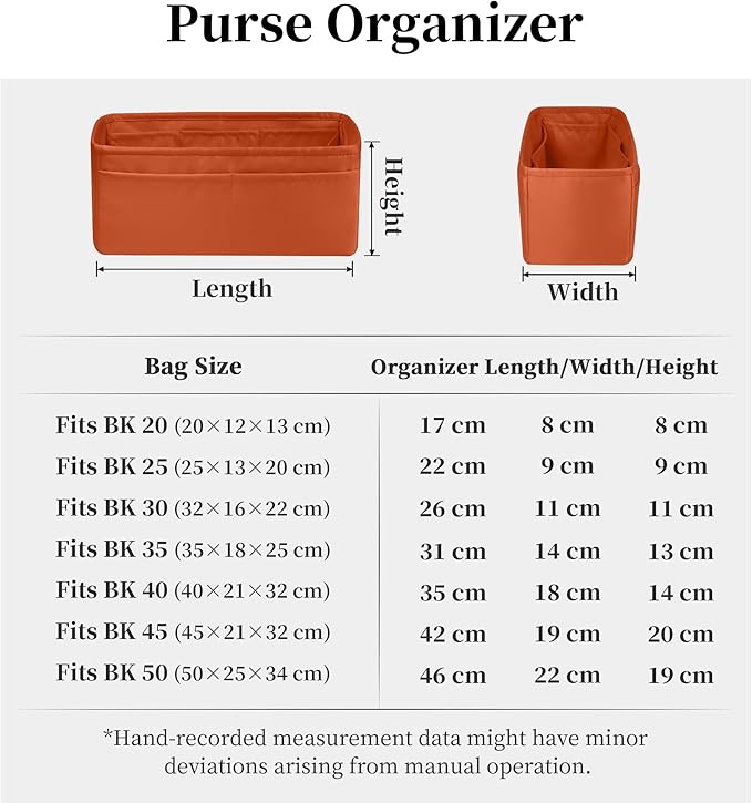 Purse Organizer Insert for Birkin 30, Lightweight & Soft Satin Organizer Insert with Pockets for Woman Bags, Ideal for Travel, Shopping, and Daily Use, Multicolor Options(Orange, BK30 Sellier)