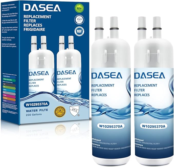 DASEA W10295370A Replacement for Whirlpool® EDR1RXD1, W10295370A, Everydrop® Filter 1, WHR1RXD1, P8RFWB2L, P8WB2L, P4RFWB, 46-9930, 46-9081 (2 Pack)