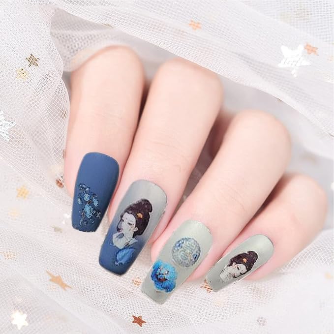 Chinese Style Nail Art Stickers, Flowers Nail Art Decals 3D Self-Adhesive Nail Sticker Design Holographic Floral Chinese Classical Beauty Nail Decal Supplies for Women Girls Manicure DIY Decorations